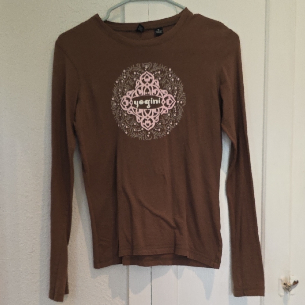 Vintage Alternative Apparel Brown Long Sleeve Tee with Pink Mandala Yoga Graphic